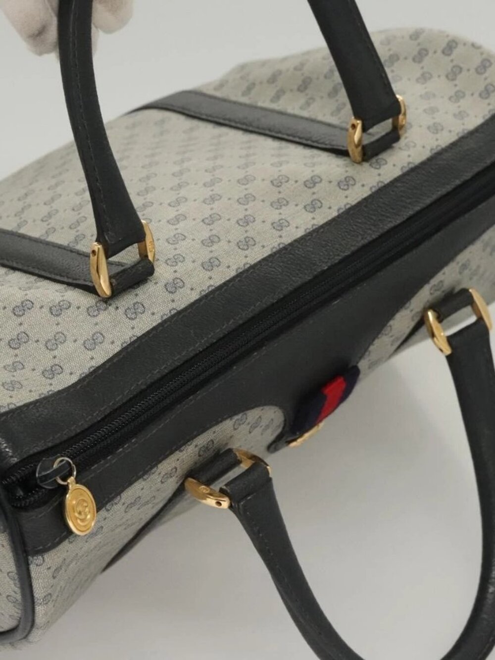 GUCCI Micro GG Supreme Sherry Line Bag PVC Navy Gold Red 40 02 007 Auth BA2011 - Picture 7 of 16